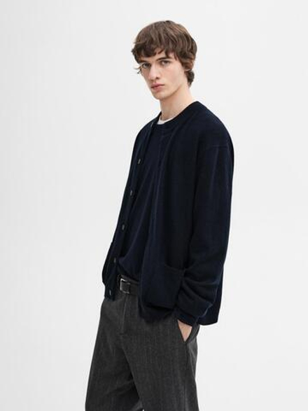 Massimo Dutti Кардиган из 100% кашемира с пуговицами, темно-синий