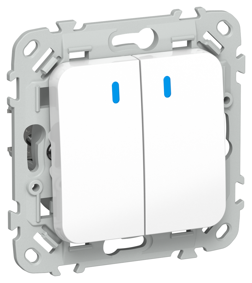 FLITE Выключатель 2-клавишный кнопочный проходной с индикацией 10А ВС62-2-1-ФлБ белый IEK