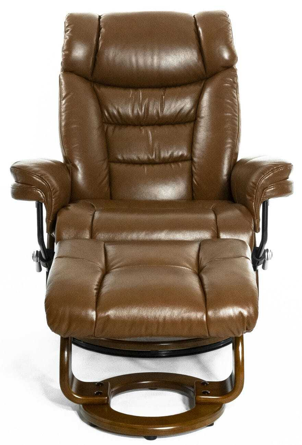 Кресло реклайнер с пуфом для ног Relax Zuel 7582W, натуральная кожа коричневая (034), основание дерево темный орех (029)