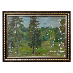 Динес Ю. С. Лес в пасмурную погоду. Этюд. Картон, масло. 1959 г.
