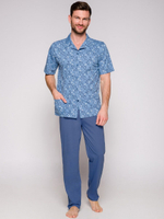 Мужская хлопковая пижами Gracjan с брюками (Размер: L) (Цвет: голубой)