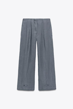 ZARA ЛЬНЯНЫЕ БРЮКИ С ЗАЩИПАМИ — ZW COLLECTION, МЯГКИЙ СЕРЫЙ