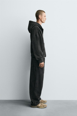 ZARA ТОЛСТОВКА С ЭФФЕКТОМ ПОТЕРТОСТИ С МОЛНИЕЙ, ТЕМНО-СЕРЫЙ