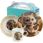 Набор посуды керамика, 3 шт, Нейрокот, тарелка 17.5 см, салатник 15 см, кружка 230 мл, Daniks, C1007