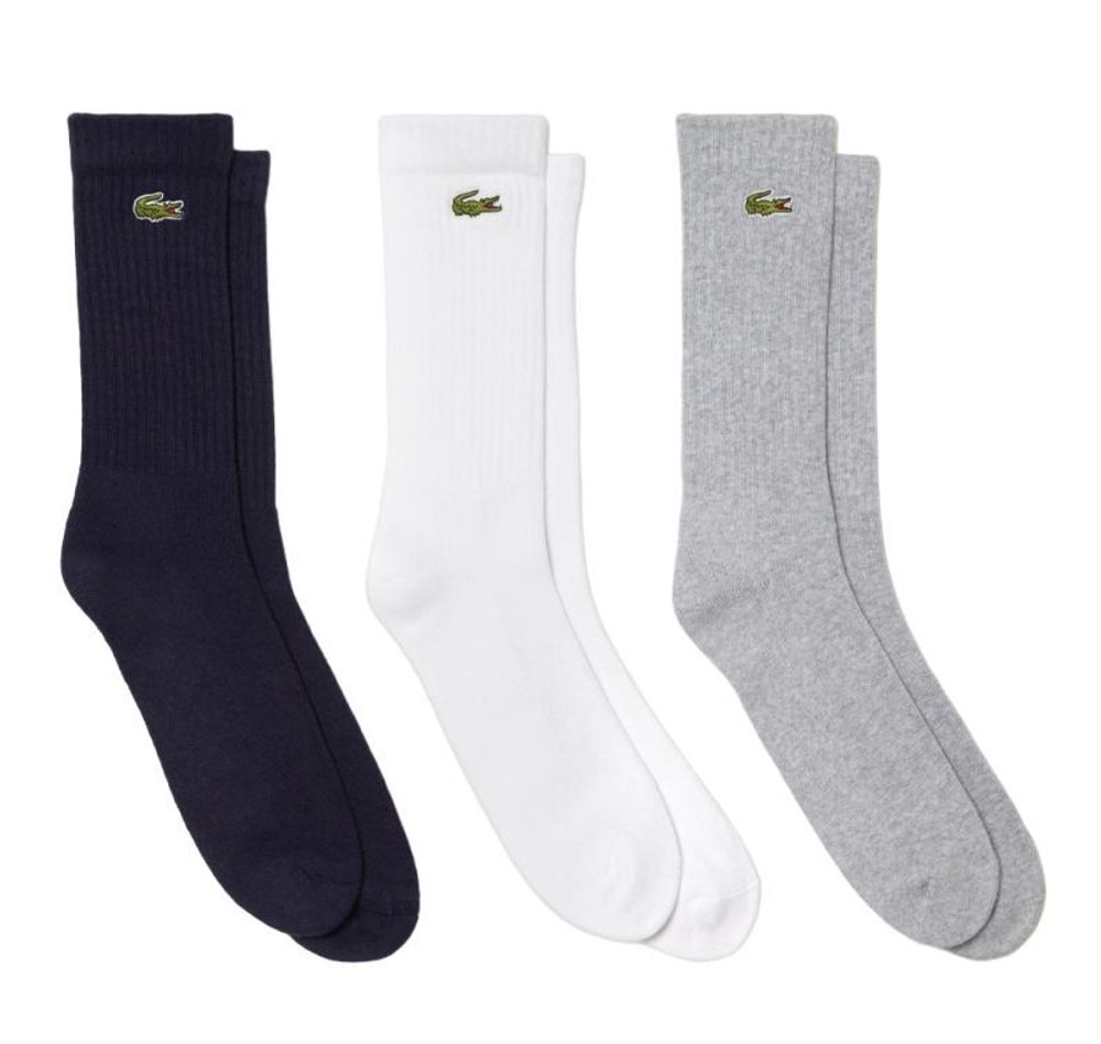 Теннисные носки Lacoste Sport High Cut Socks 3P - grey chine/white/navy blue