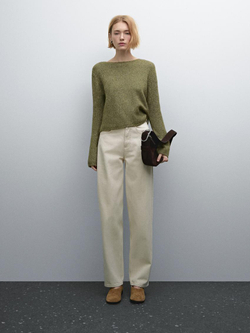 Massimo Dutti Меланжевый трикотажный свитер из смесовой альпаки, зеленый