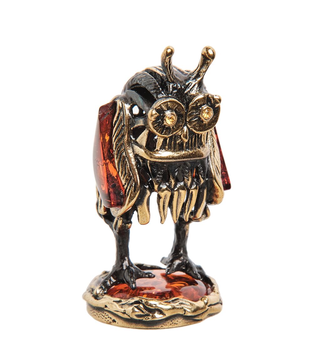 Народные промыслы AM- 596 Фигурка «Филин-трансформер» (латунь, янтарь)
