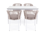 "Малага" обеденная группа на 4 персоны со стульями "Марсель", каркас белый, роуп бежевый