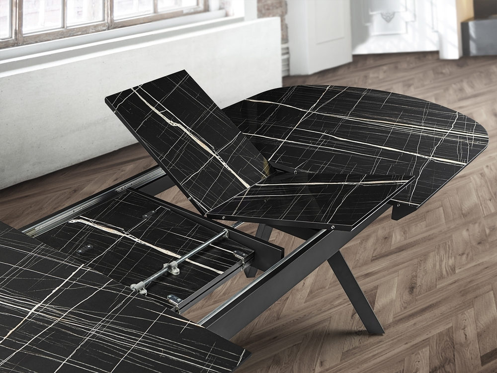 Раздвижной обеденный стол Antea меламиновый топ с отделкой черный мрамор