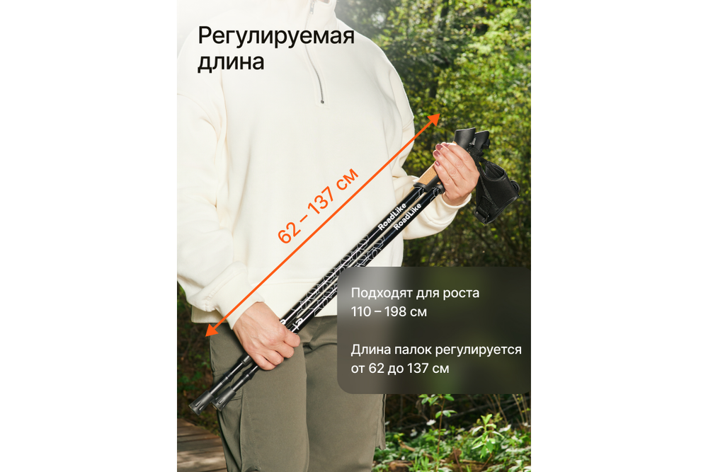 Палки для скандинавской ходьбы Roadlike Start с антишоком, Twist-Lock, черный