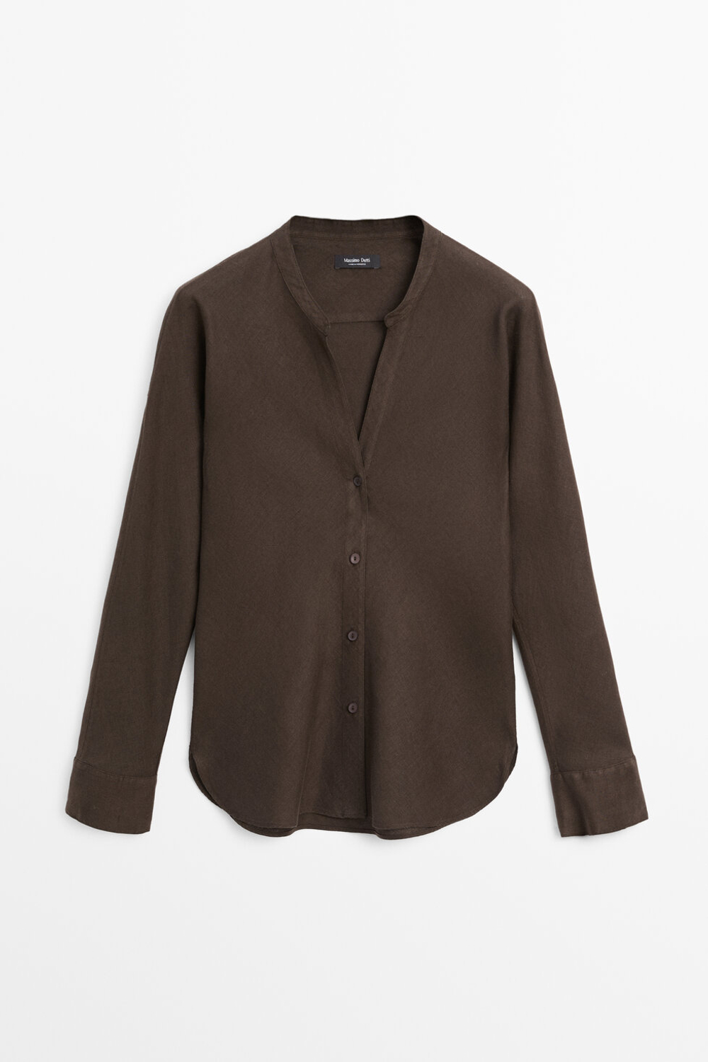 Massimo Dutti Рубашка с воротником-стойкой из 100% льна, коричневый