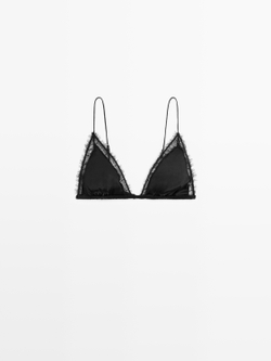 Massimo Dutti Бралетт с треугольными чашками из шелка и кружевом, черный