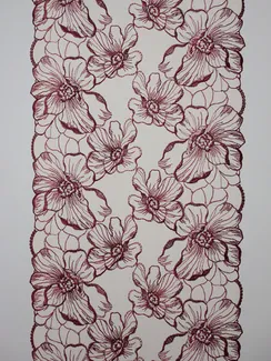 05-172 ОПТ Вышивка на неэл. сетке 25 см, бежевый/бордовый