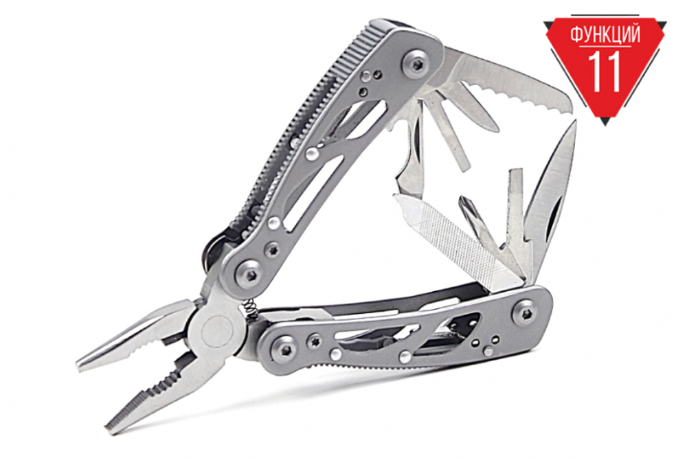 Мультитул "Ganzo", 73x35х13 мм, 11 предметов, цв.серый