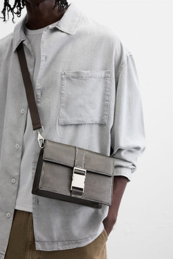 ZARA СУМКА С МЕТАЛЛИЧЕСКОЙ ПРЯЖКОЙ, КОРИЧНЕВЫЙ