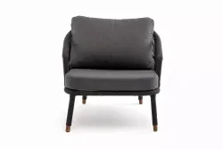 "Верона" кресло плетеное из роупа, каркас алюминий темно-серый (RAL7024) муар, роуп темно-серый круглый, ткань темно-серая 027