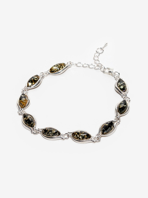 Браслет с натуральным зеленым янтарем в бижутерной оправе