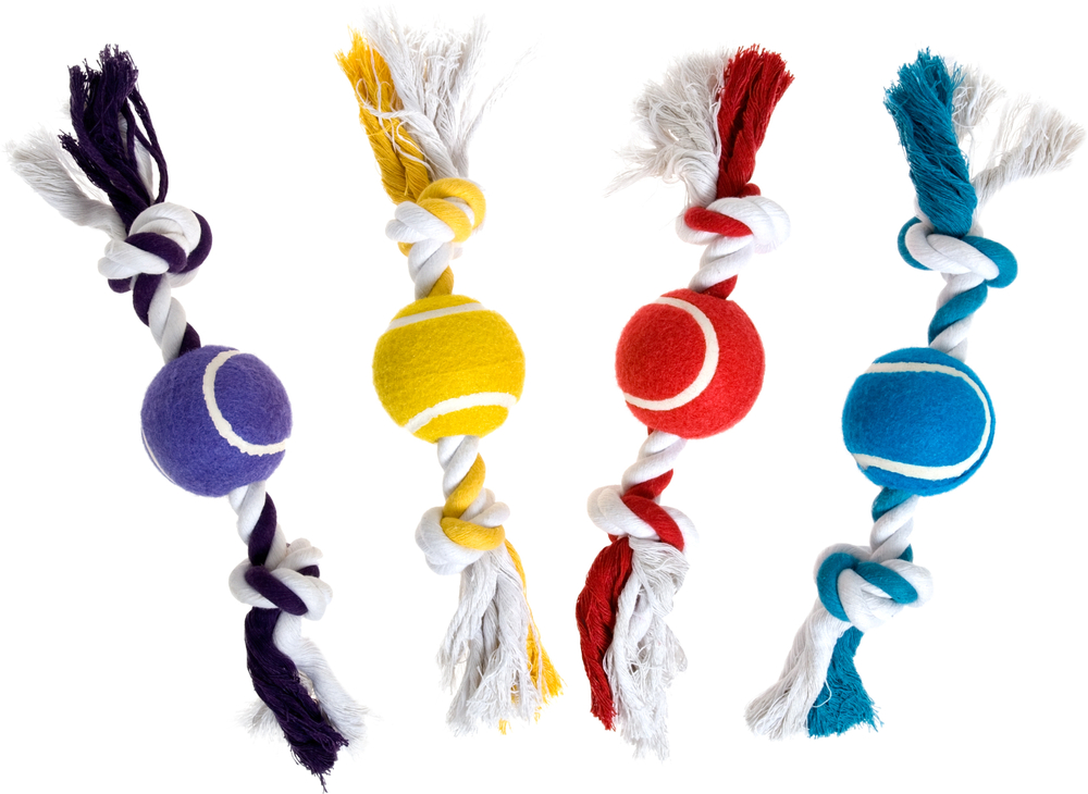 Игрушка для собак теннисный мяч с веревками, 30см х 6,5 см, цвет в ассортименте, набор 18 шт, Flamingo