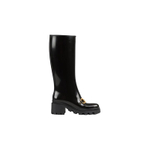 GUCCI Horsebit Knee High Boot Black Rubber Women"s
