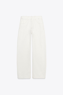 ZARA ДЖИНСЫ-БАНАНЫ TRF С ВЫСОКОЙ ПОСАДКОЙ, ЖЕЛТОВАТО-БЕЛЫЙ