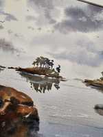 Картина авторская акварельная в паспарту 30х40 см на стену для интерьера "Ладога суровая! Ладога любимая!