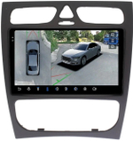 Магнитола для Mercedes-Benz G W463 2000-2006, C W203 2000-2004 (рамка большая) - FarCar BX1264M-360 монитор 9.5" 2K QLED на Android 13, 6Гб+128Гб, CarPlay, 4G SIM-слот, 4 камеры в комплекте