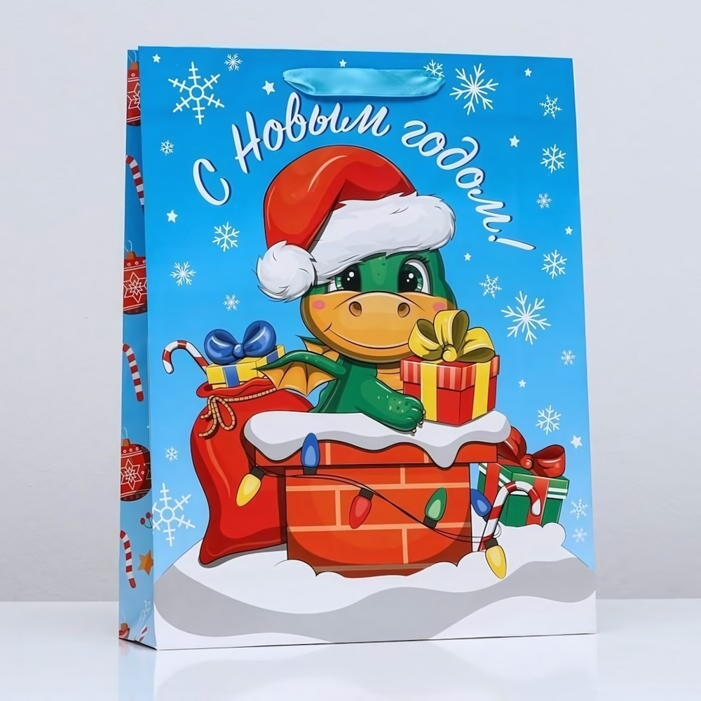 Пакет ,33 х 42 х 10 см ламинированный вертикальный "С Новым годом!" 9706085 (Disney)