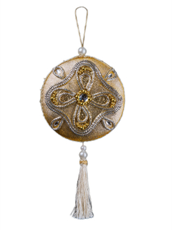 Елочная игрушка Медальон с кисточкой 13x20см ChristmasDeLuxe кремовый с золотом