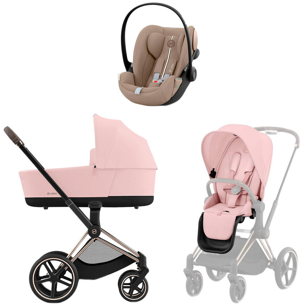 Коляска Cybex Priam IV Rosegold complete Cloud G Almond Beige Plus Base G 3 в 1 Peach Pink