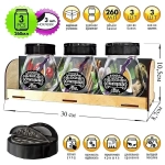 Набор стеклянных банок для продуктов 3шт, 260мл с чёрной крышкой-дозатором, на подставке