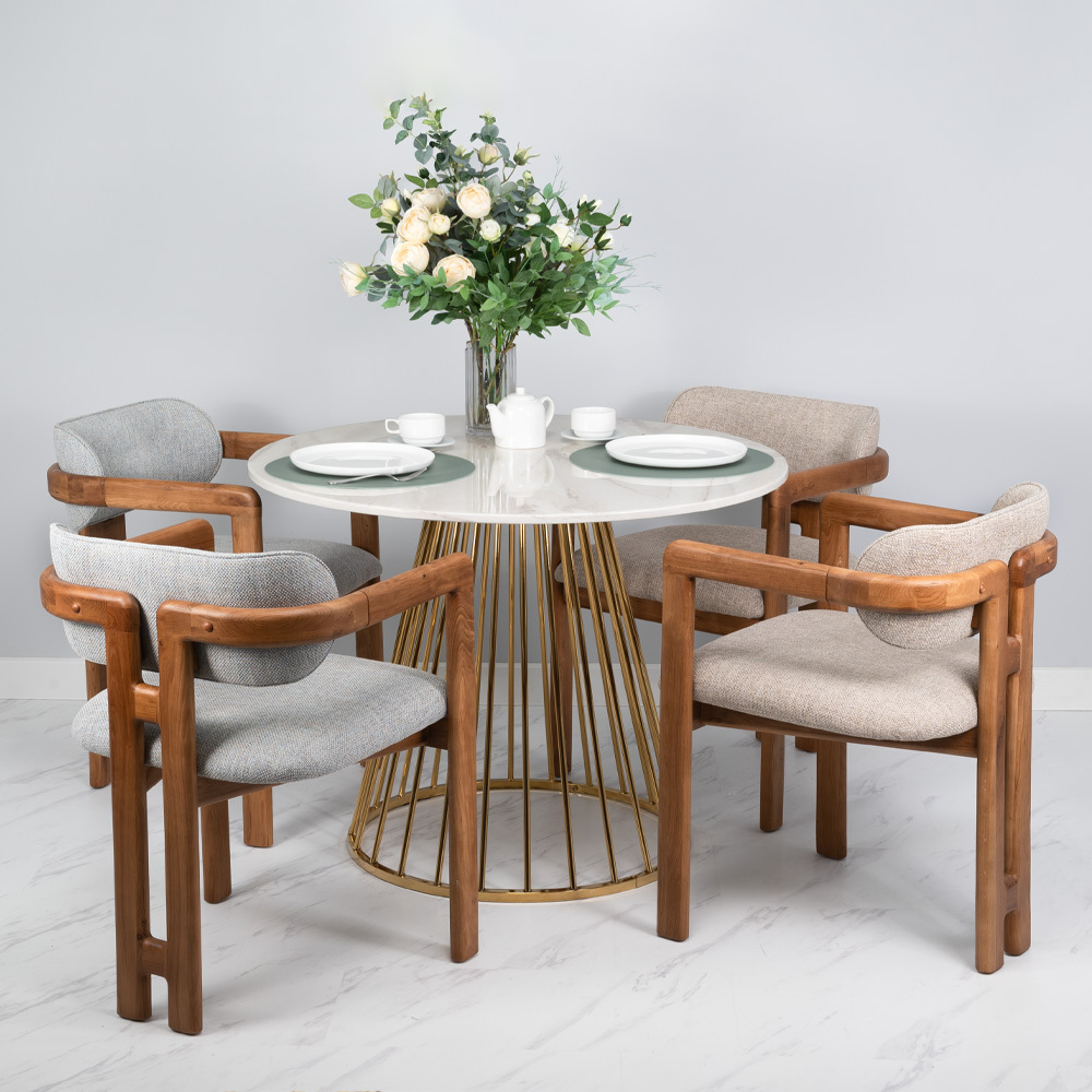 Стул Rich рогожка бежево-голубая с ножками цвета орех