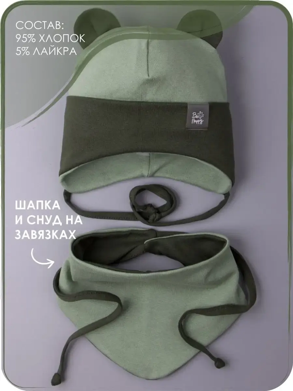 Шапка для мальчика осенняя с ушками и снуд