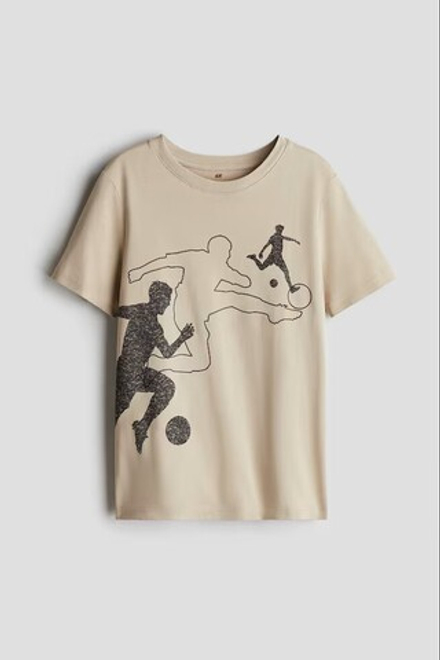 H&M Хлопковая футболка с принтом, бежевый