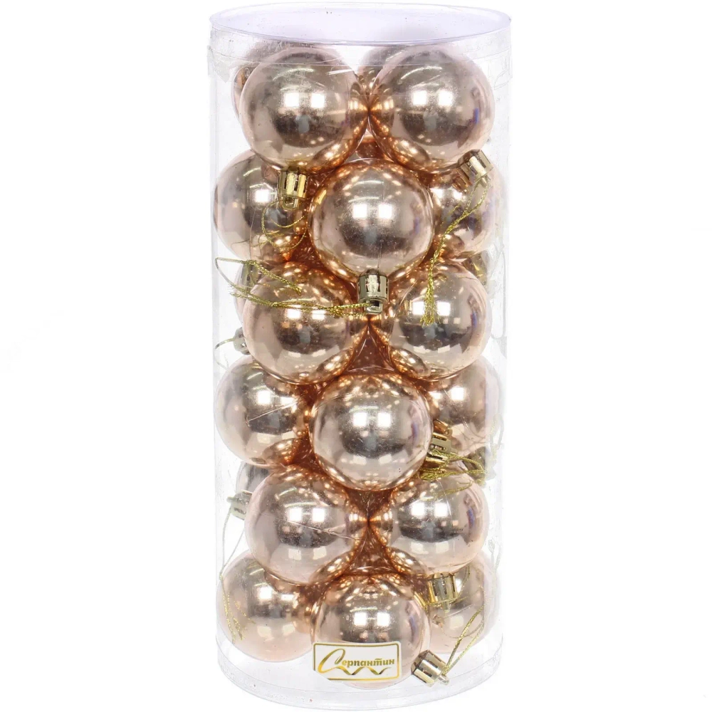 Новогодние шары 5 см (набор 24 шт) «Глянец», шампань