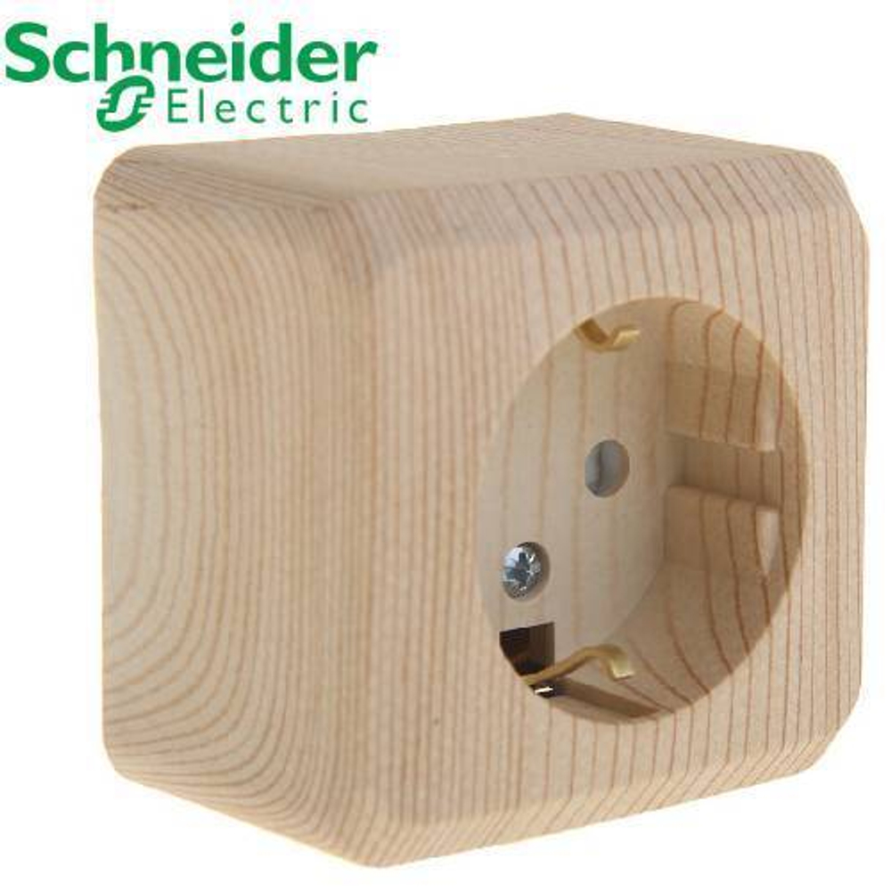 PA16-004D Розетка 1-ая с/з со шторкой (сосна) Этюд Schneider
