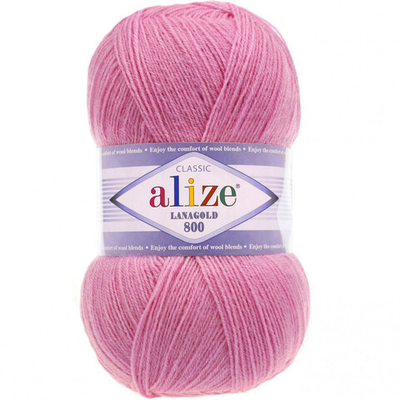 ALIZE "LANAGOLD 800", 49% шерсть, 51% акрил, 100 гр, 800 м, 178 тёмно-розовый