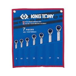 KING TONY (12207MRN01) Набор комбинированных трещоточных ключей, 8-19 мм, чехол из теторона, 7 предметов