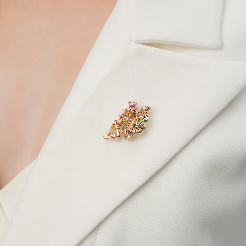 Брошь «Чертополох» из красного золота с эмалью