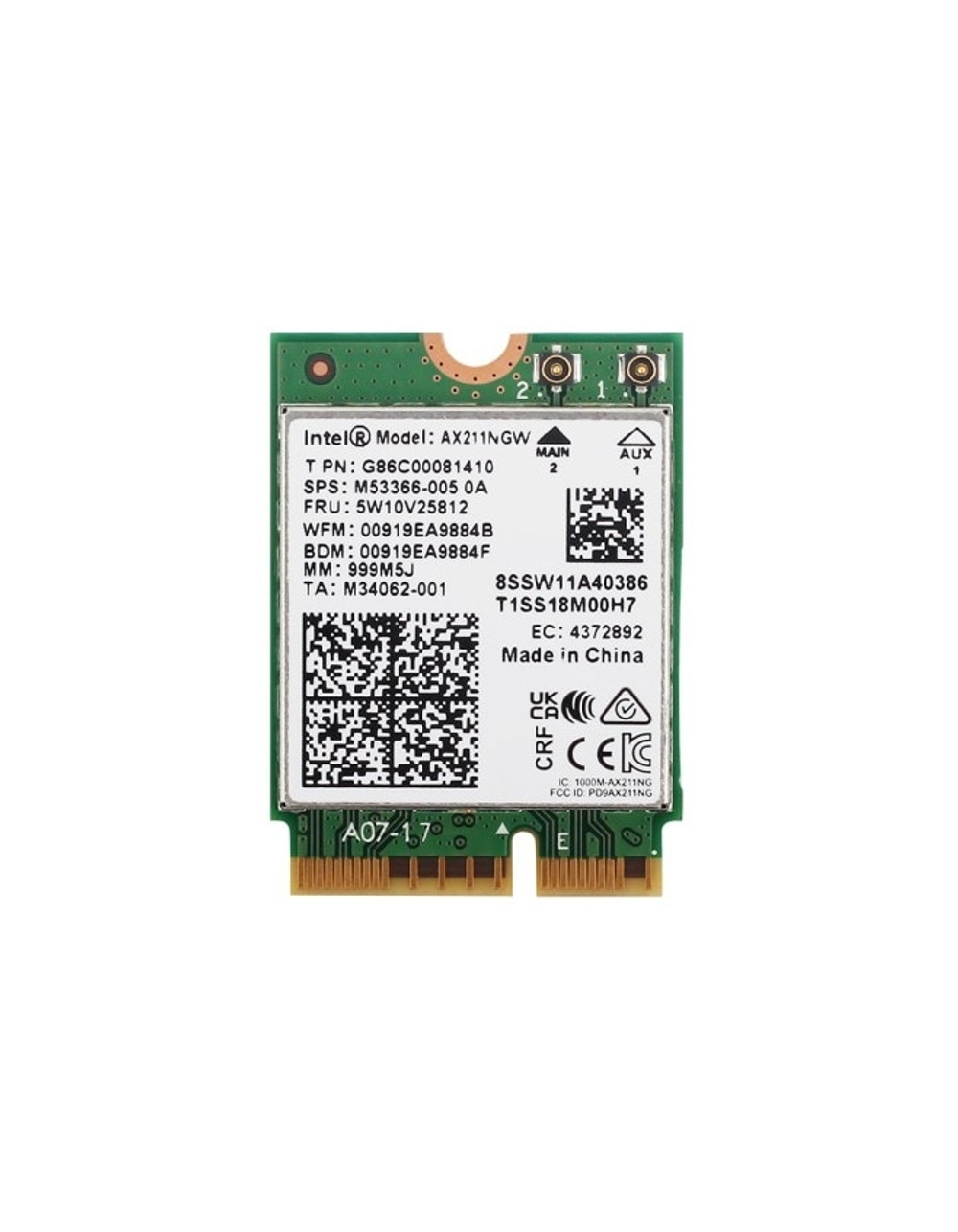 WIFI карта Intel AX211.NGWG.NV Wi-Fi 6E AX211 (Gig+), 2230, 2x2 AX R2 (6GHz)+BT, No vPro, 999M5J