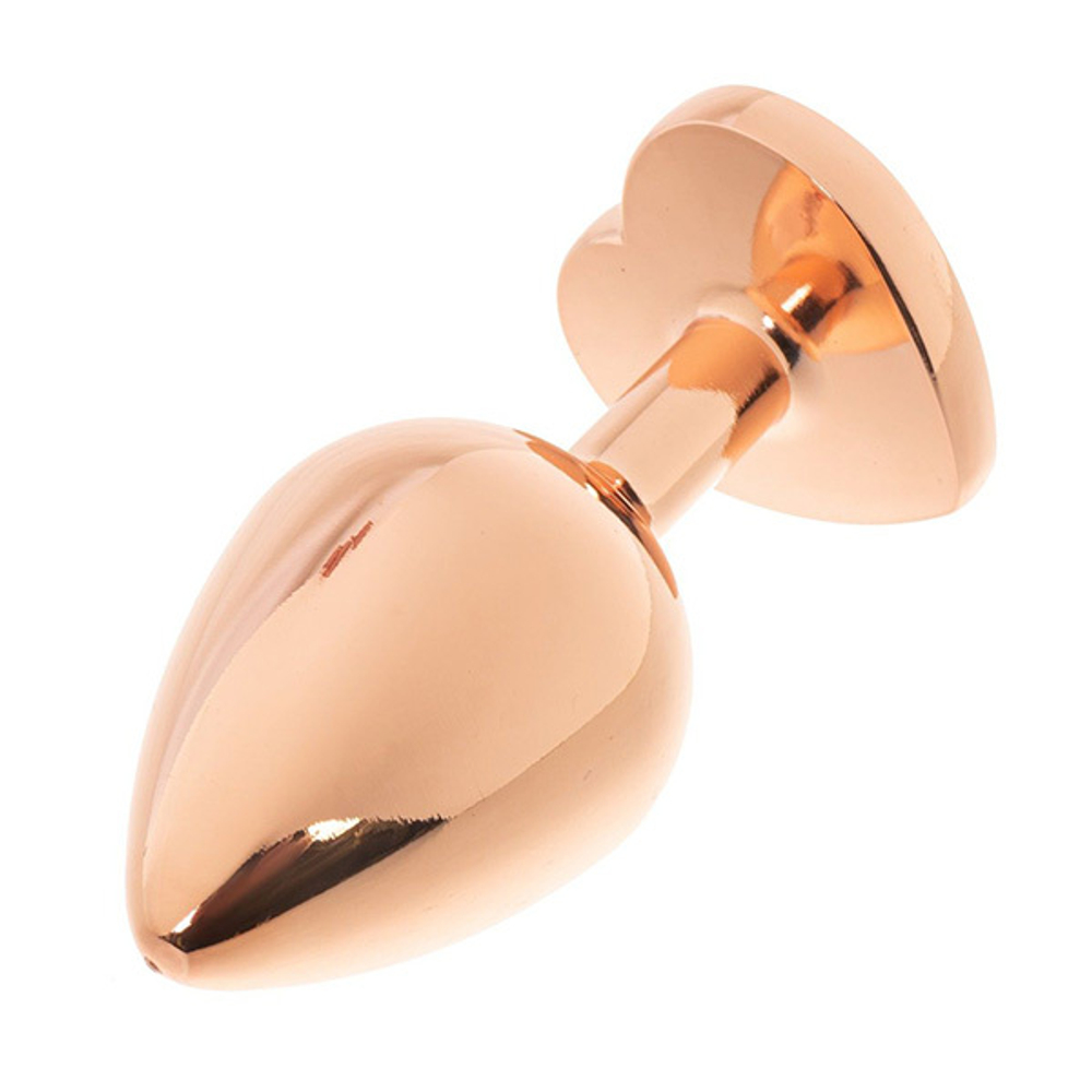 Золотистая анальная пробка OYO 7,3см с зеленым кристаллом-сердцем