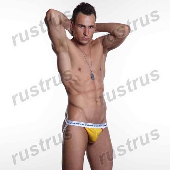 Мужские трусы джоки желтые с белой резинкой Andrew Christian  AC00082