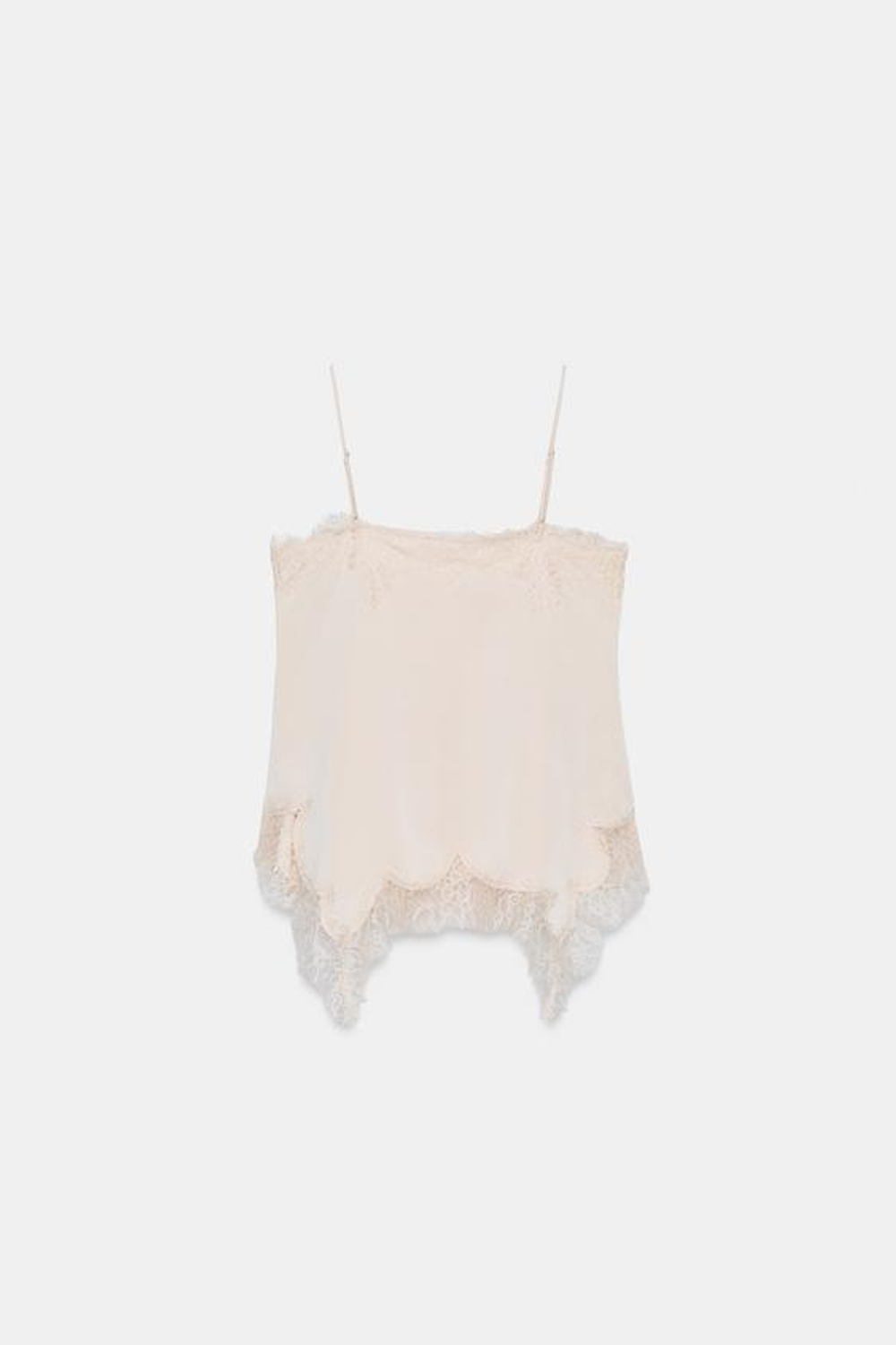 ZARA ТОП В БЕЛЬЕВОМ СТИЛЕ С КРУЖЕВОМ — ZW COLLECTION, БЕЖЕВО-РОЗОВЫЙ