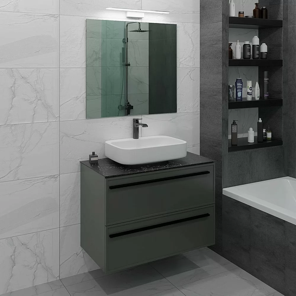 Тумба с раковиной LA FENICE Elba Grigio TWIN 90 серая/столешница черная