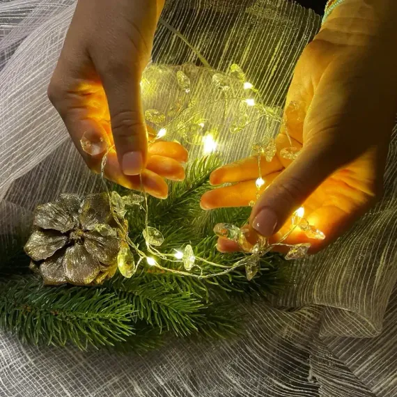 Гирлянда на батарейках Кристаллы 20 теплых белых ламп, 2 м., Christmas DeLuxe (87419)