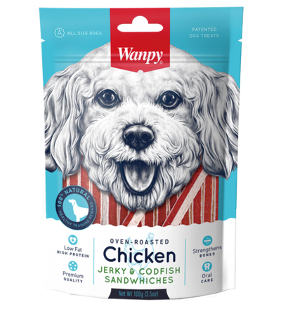 Wanpy Dog Лакомство для собак Курица с треской в форме сэндвича, 100гр.