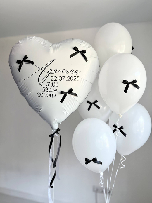 Воздушные шары на выписку черный/белый бантики №3543