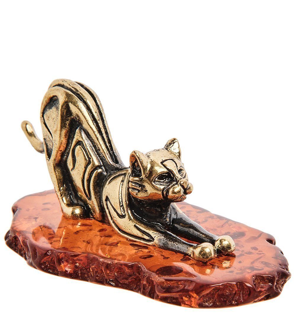Народные промыслы AM-3063 Фигурка «Кошка Готика» (латунь, янтарь)