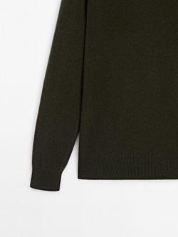 Massimo Dutti Джемпер из 100% кашемира с круглым вырезом, хаки