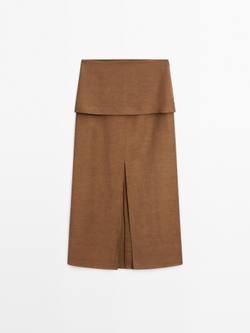 Massimo Dutti Короткая юбка из струящейся ткани с корсетным поясом, горчичный