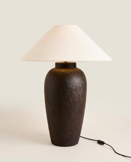 ZARA HOME КЕРАМИЧЕСКАЯ НАСТОЛЬНАЯ ЛАМПА С ЛЬНЯНЫМ АБАЖУРОМ